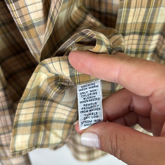 Ralph Lauren Button Down Shirt Brown Beige Plaid Blake Vintage size Large - Picture 6 of 7